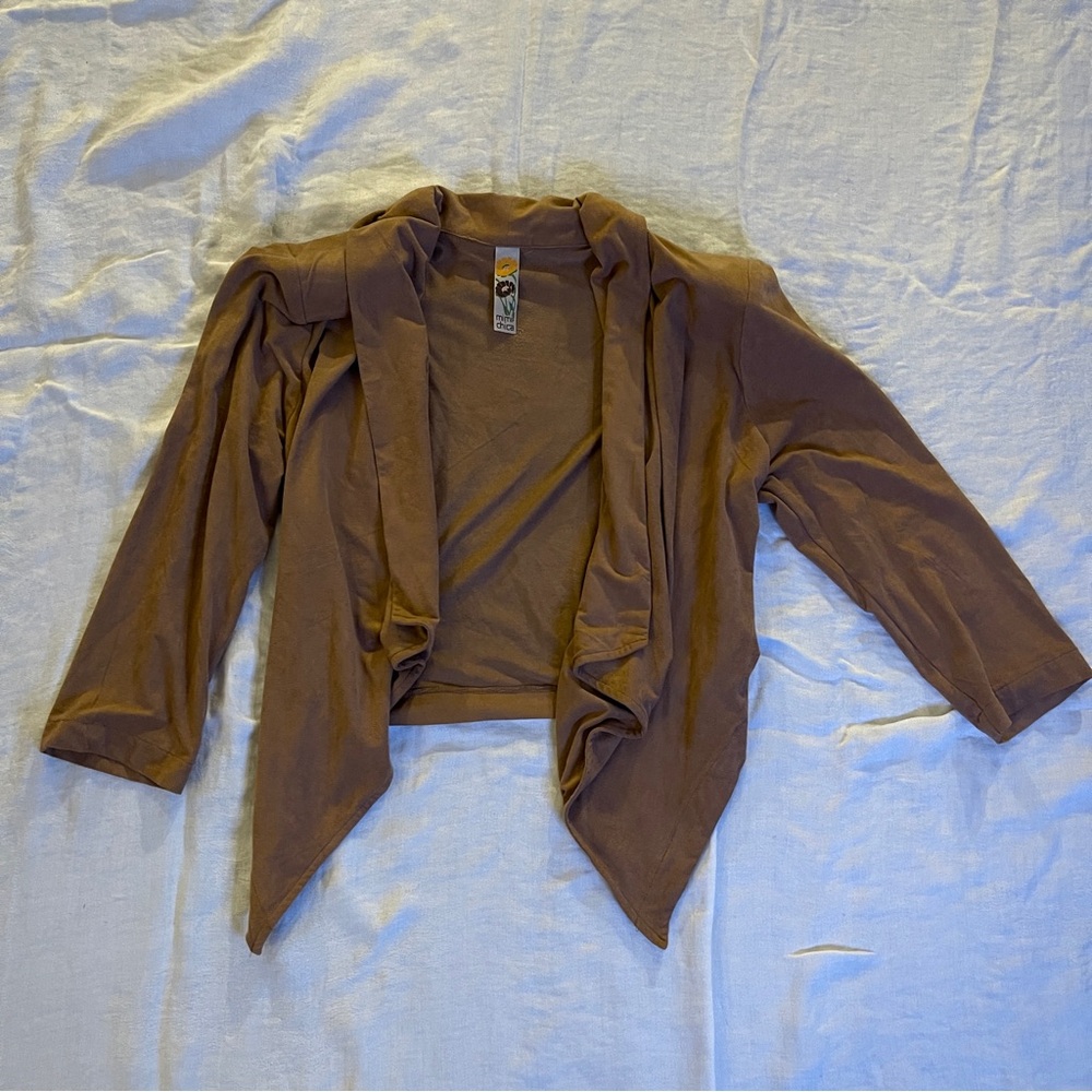 Brown, Mimi Chia soft jacket with collar, cute Pointed Front Bottom Medium